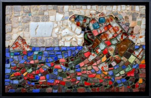 Sea, mosaic, smalt, stone, glass, 30cmx49cm
